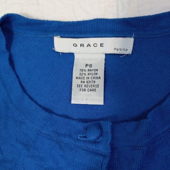 Grace Petite Womens Blue Cardigan Sweater Size PS With Button Detail - Picture 2 of 8